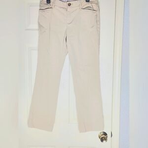 Banana Republic 8P TheLoganFit Full Length Cream Pockets Cotton Zip Women Pants